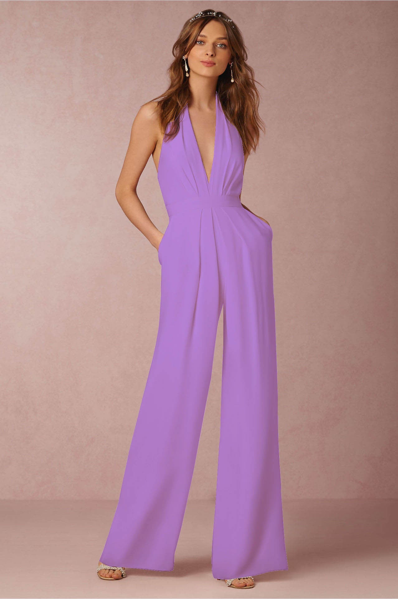 Women's Halter Jumpsuit with Wide Legs – Elegant Party Look for Evening and Event