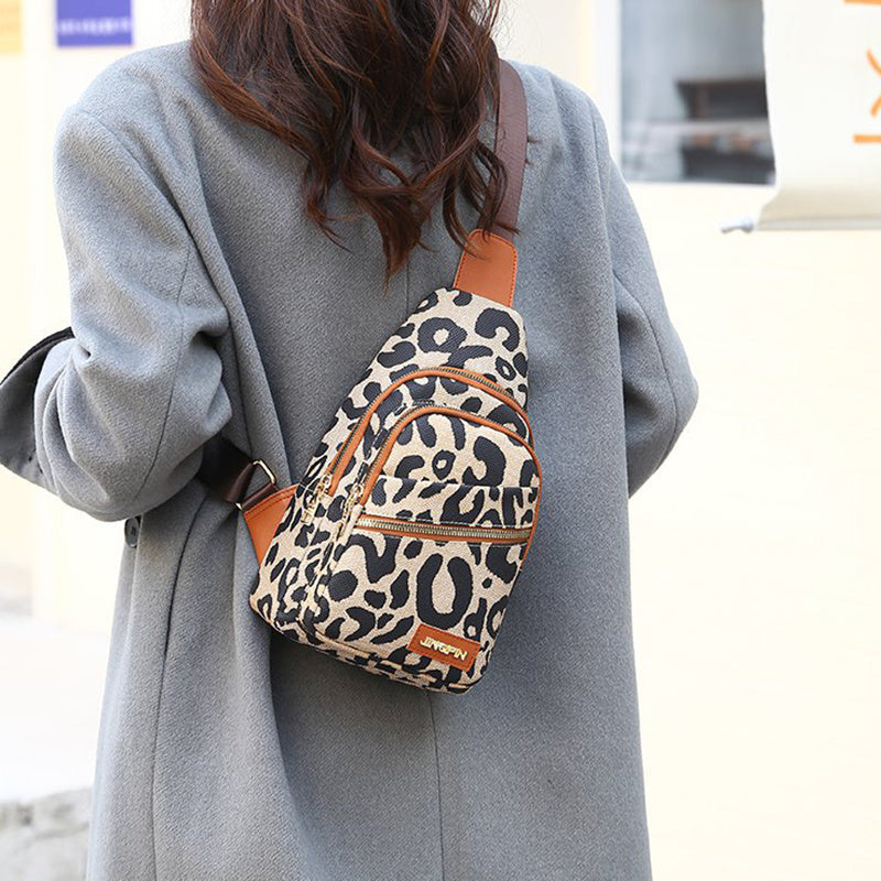 Natalie – Leopard Print Shoulder Bag with Headphone Jack