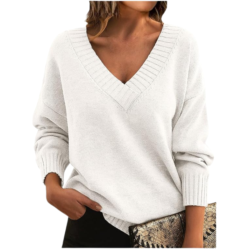 Women's V-neck Knitted Sweater – Elegant Timeless Style for Winter & Daily Use
