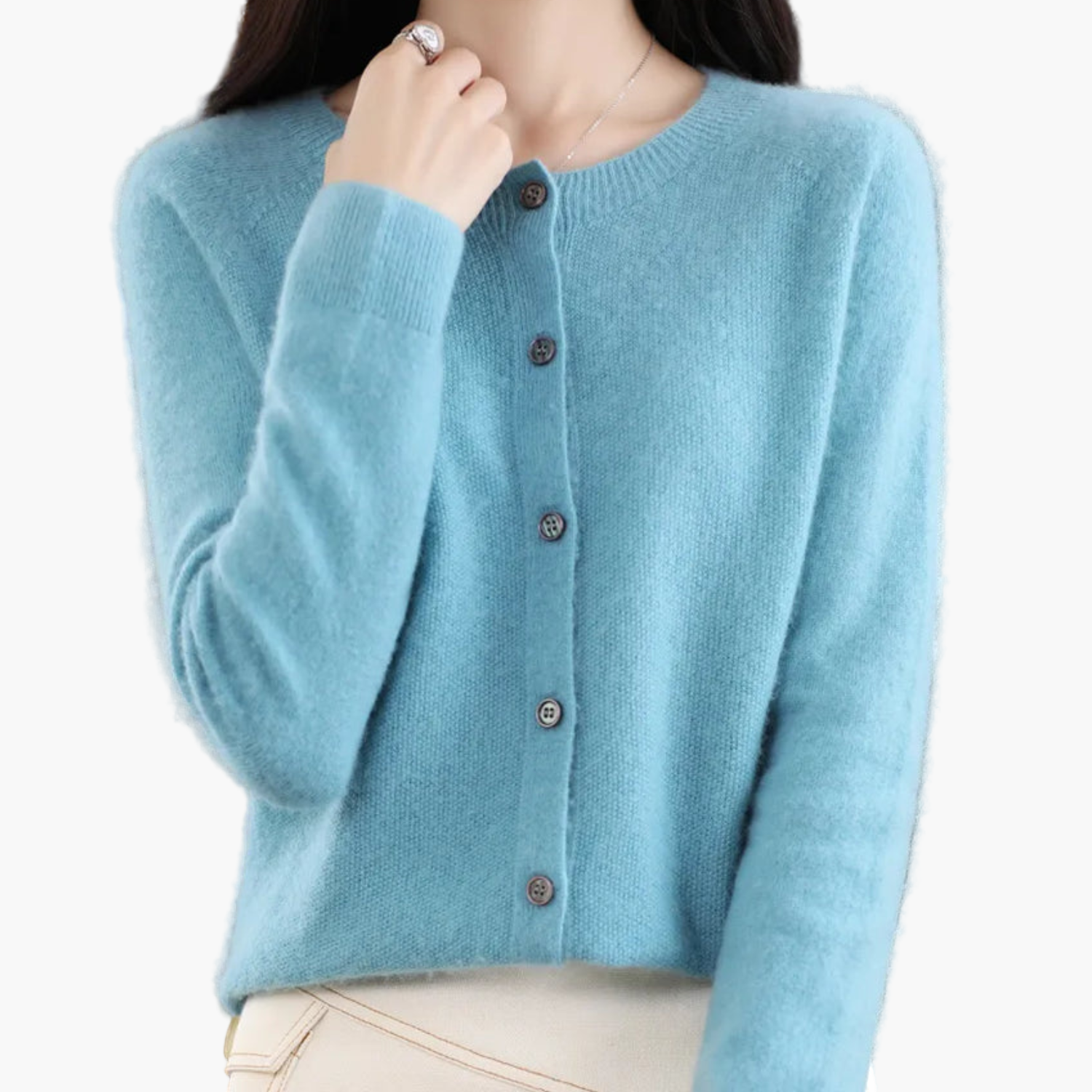 Women's Classic Knitted Cardigan with Round Neck – Stylish and Comfortable for Every Occasion