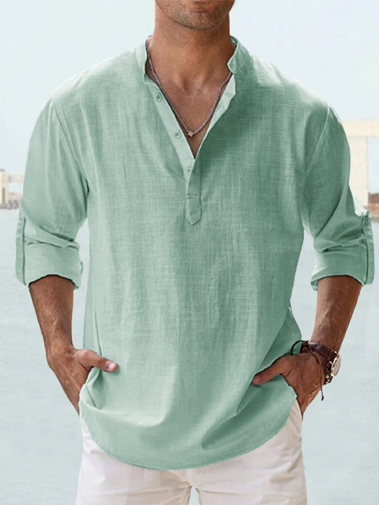 Men's casual tunic shirt with long sleeves for leisure and vacation