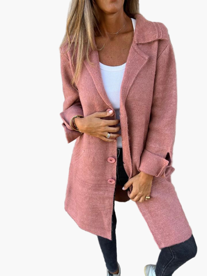 Women's Long Casual Coat With Rolled-Up Sleeves - Stylish Mid-Season Jacket For Every Occasion