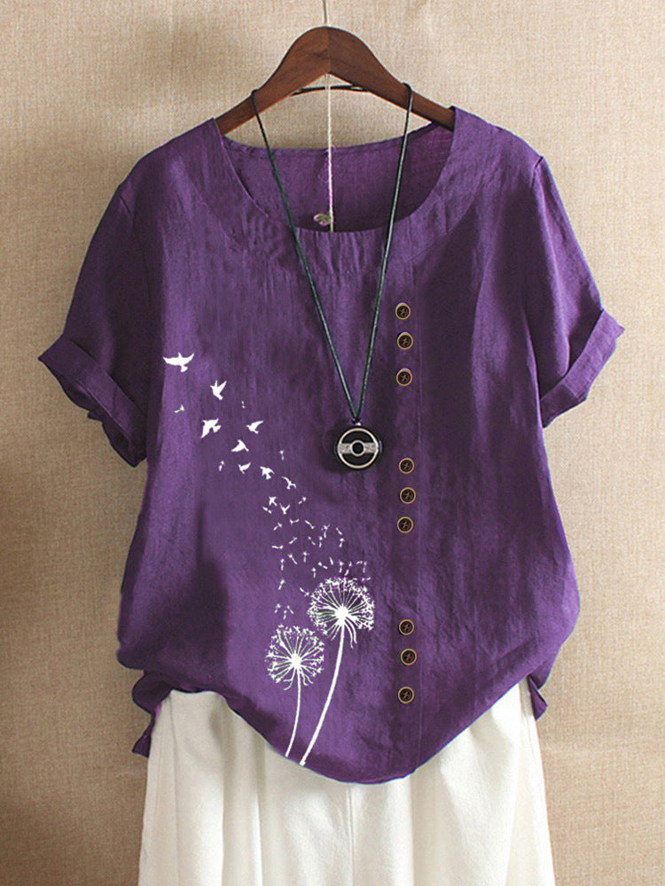 Emily – Drooping Cotton and Linen Women's T-shirt with Short Sleeves
