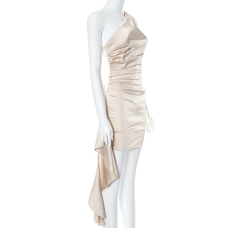 Amelia – One-shoulder Sleeveless Mini Dress Sexy Slim Backless Skirt
