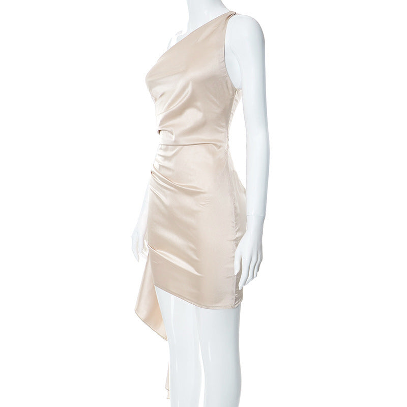 Amelia – One-shoulder Sleeveless Mini Dress Sexy Slim Backless Skirt