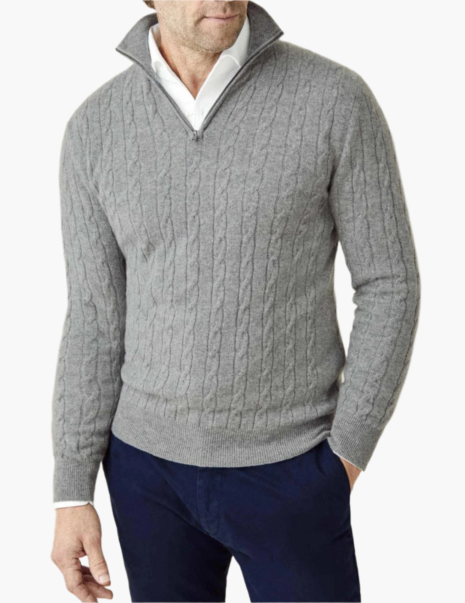 Men's Cable Knit Sweater with Zipper – Classic Style and Modern Comfort