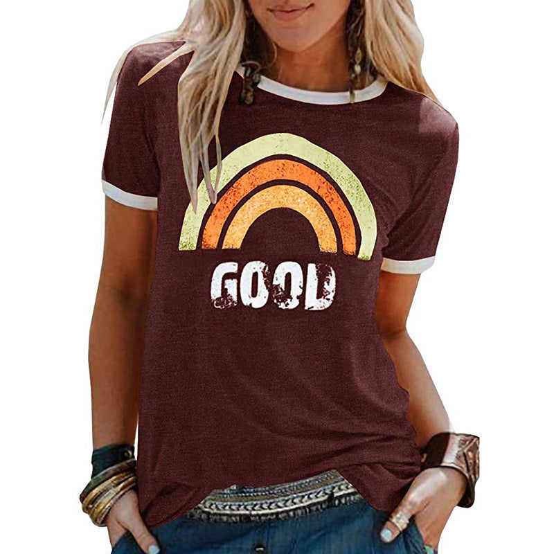 Vintage Women's Casual T-Shirt with Contrasting Edges and Stretch Fit for the Summer