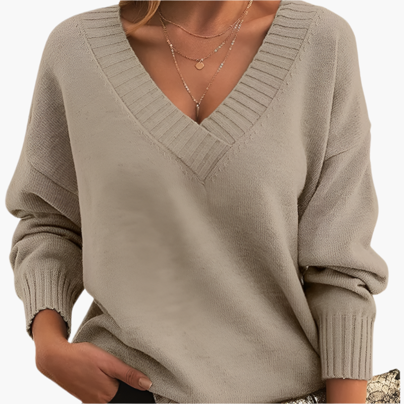 Women's V-neck Knitted Sweater – Elegant Timeless Style for Winter & Daily Use