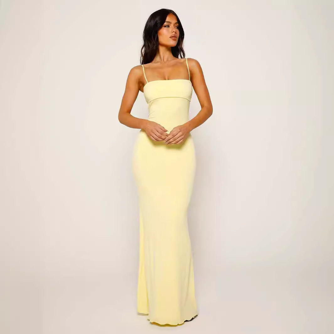 Jessie – Double-layered, Anti-transparent, Fitted, Backless Dress in Solid Colors