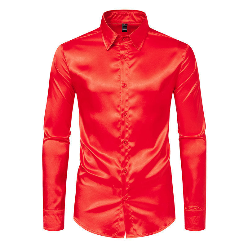 Gabriel – Shiny Satin Shirt in Solid Color