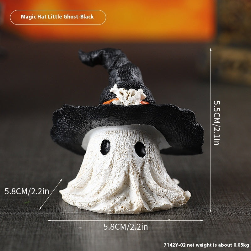 Halloween Decoration Figurine – Cute Ghosts with Wizard Hat – Halloween Atmosphere Maker