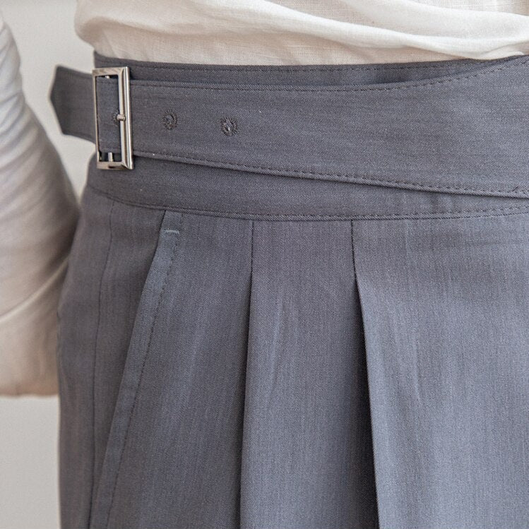 Men's High Waist Custom Pants – Classic Pleated Trousers with Buckle Closure, Business and Formal Style
