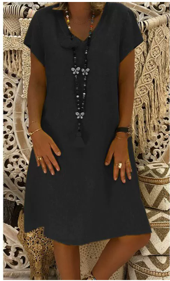 Women's Blouse Dress – Casual T-shirt Dress for Summer – Boho Ibiza Midi Dress with Short Sleeves