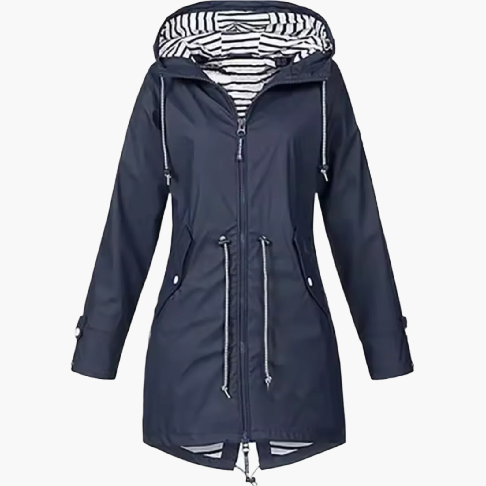 Women's rain parka with hood – tailored jacket with waist cord & two-way zipper