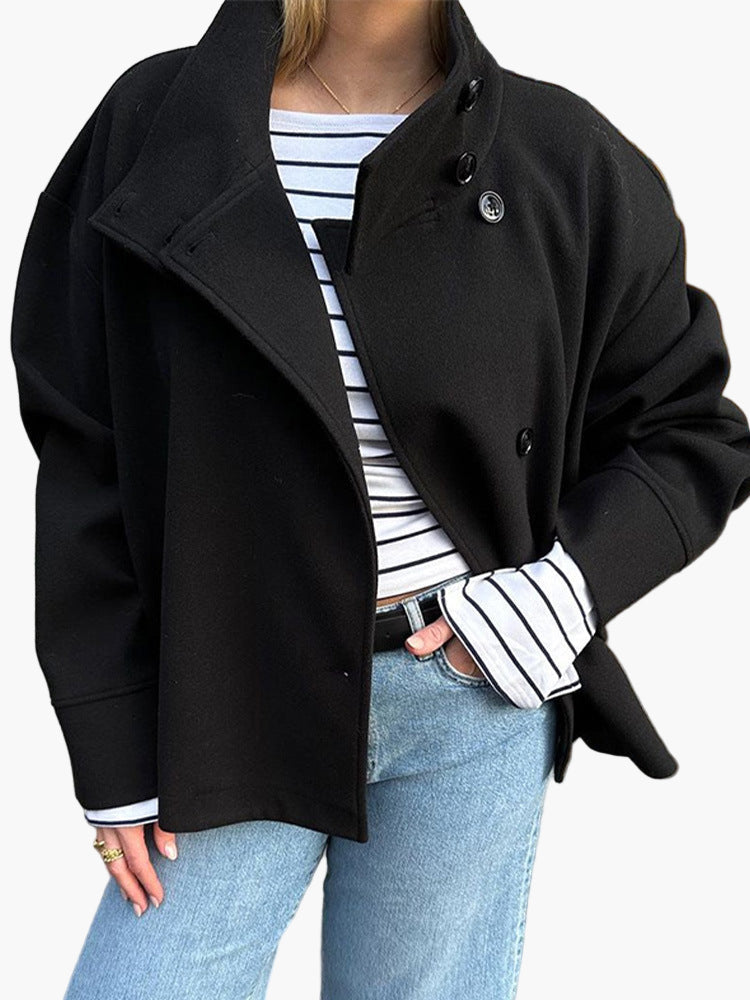 Women's Oversized Double-Breasted Short Coat – Stylish Casual & Business Look