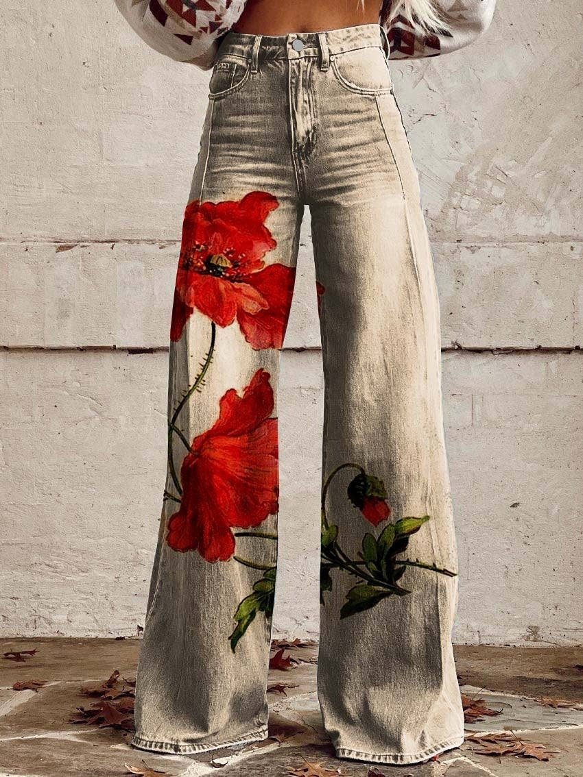 Jenny – Wide Women's Pants with 3D Digital Print