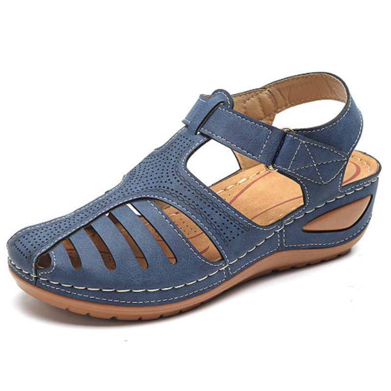 Sharon – Retro Wedge Sandals with Round Toe