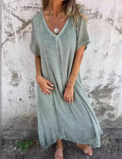 Joy – Semi-formal Cotton Linen V-neck Dress