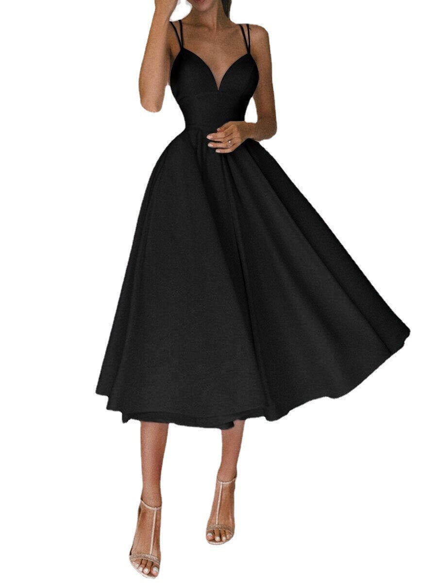 Ladies Elegant Sleeveless A-Line Dress – Cocktail Dress with Spaghetti Straps