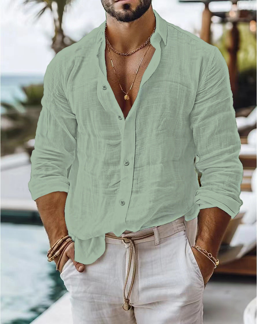 Bernard – Solid Color Cotton Linen Shirt Long Sleeve
