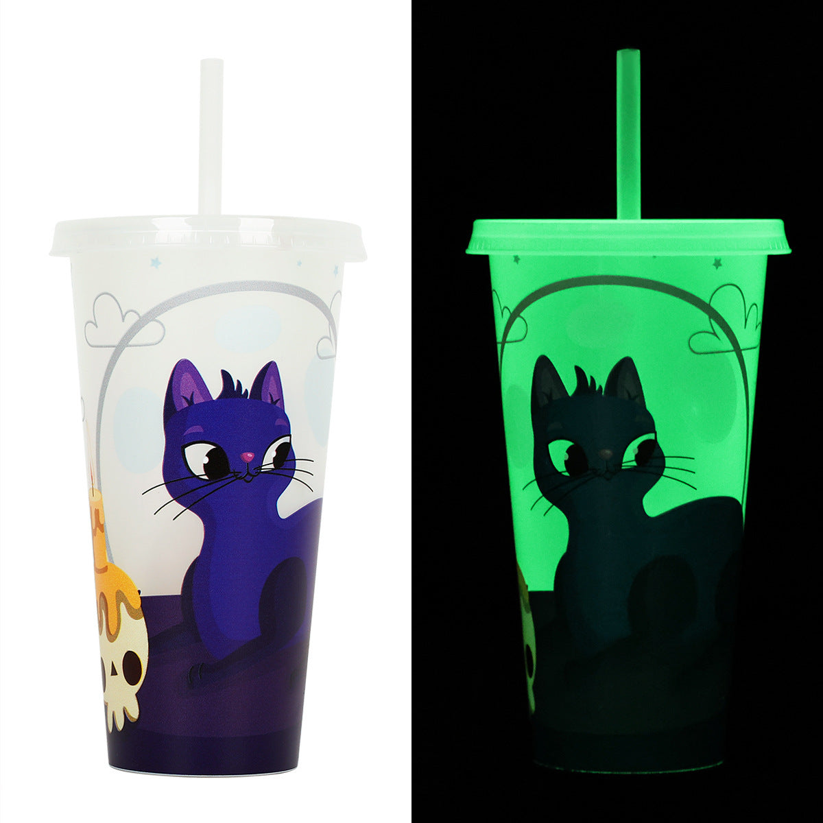 Halloween Glow in the Dark Drink Cups with Straw – Perfect for Party Decoration & Spooky Drinks