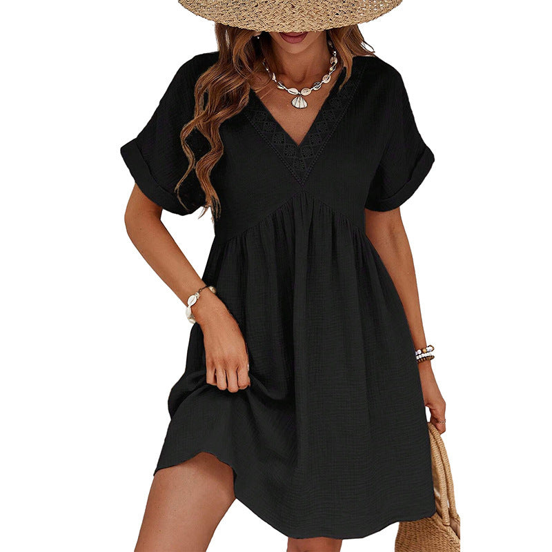 Kathleen – Solid Color Short Sleeve Dress