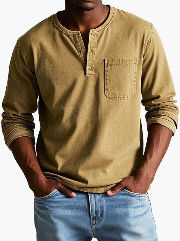 Heren Longsleeve Henley Shirt – Casual Comfort en Tijdloze Stijl voor Elke Gelegenheid