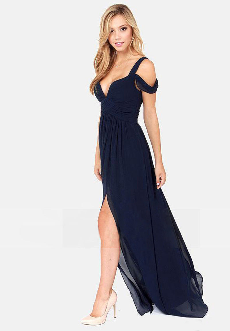 Ladies Chic Evening Dress with Shoulder Straps and Split
