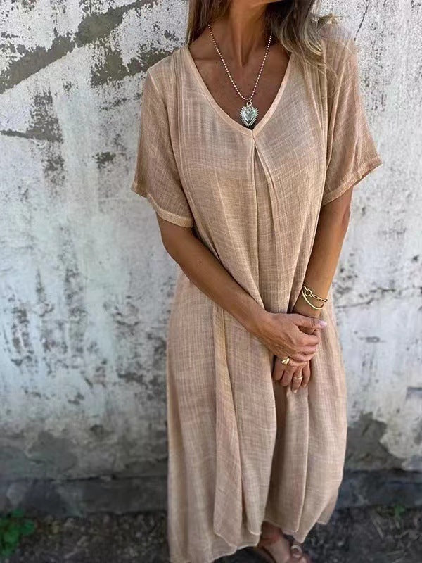 Joy – Semi-formal Cotton Linen V-neck Dress