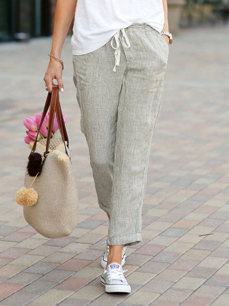 Kimberley – Drawstring elastic waist cotton and linen pants