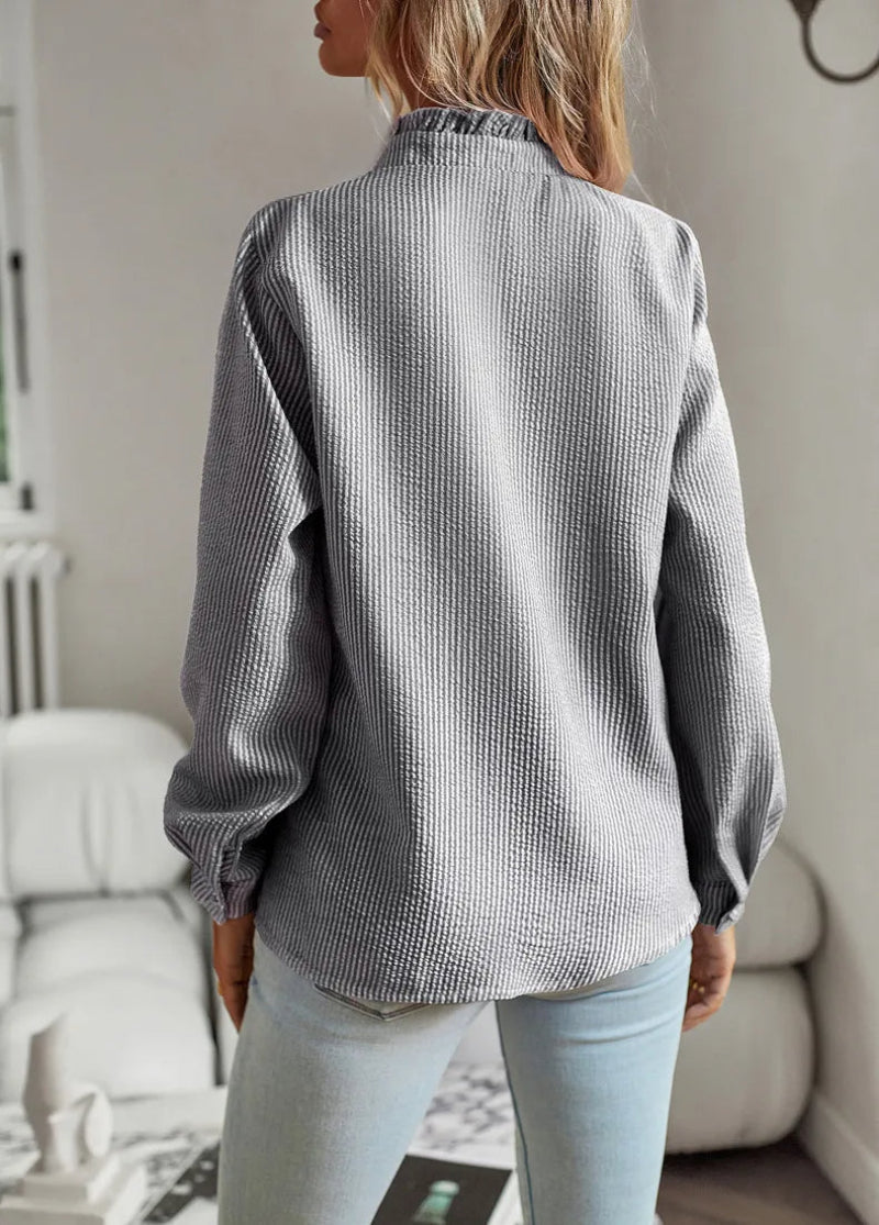 Ladies Chic Ruffle Blouse – Casual & Business, Fashionable Long Sleeves