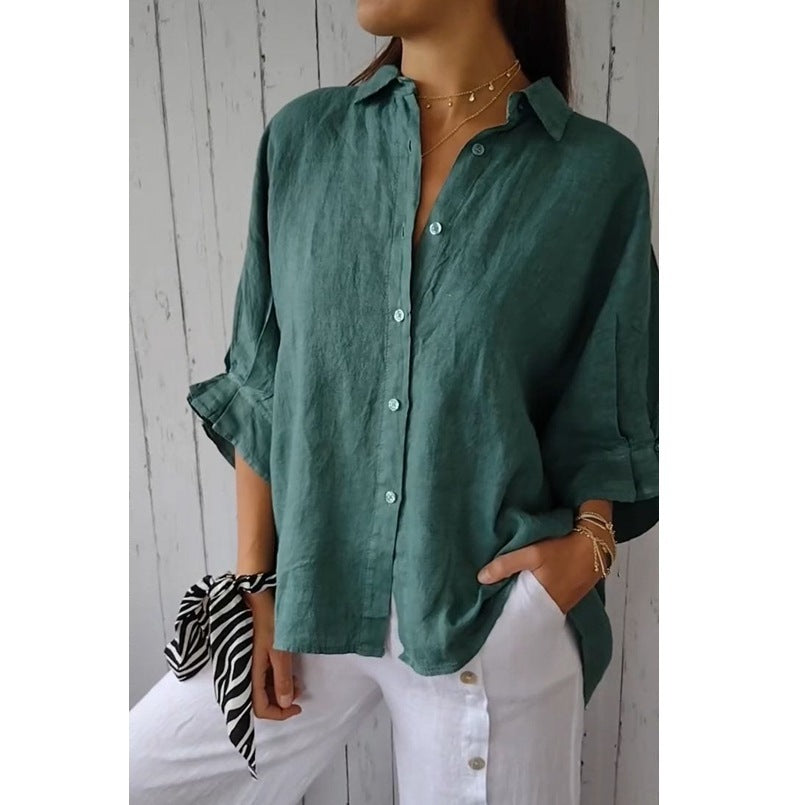 Falling ladies blouse with long sleeves – stylish button-down shirt and tunic top for every day