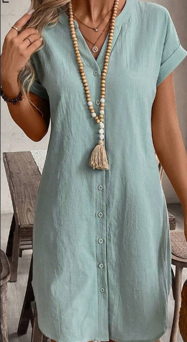 Women's Blouse Dress – Casual T-shirt Dress for Summer – Boho Ibiza Midi Dress with Short Sleeves