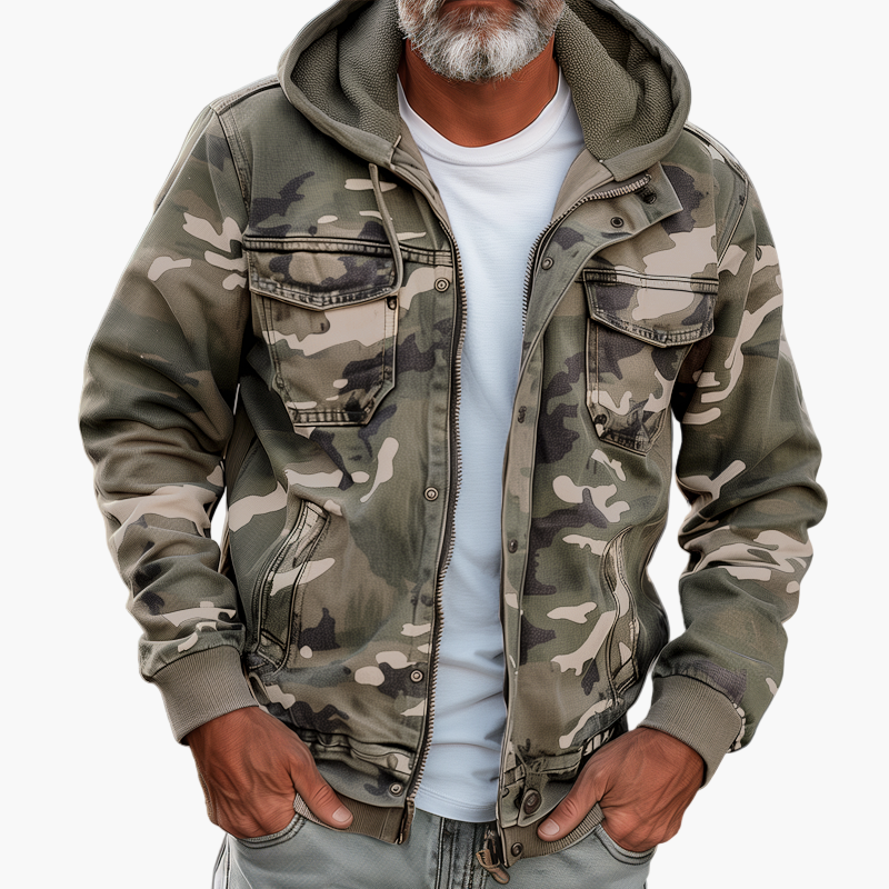 Heren Outdoor Stijlvolle Cargojack met Capuchon – Camouflage Design voor Avontuur en Streetwear
