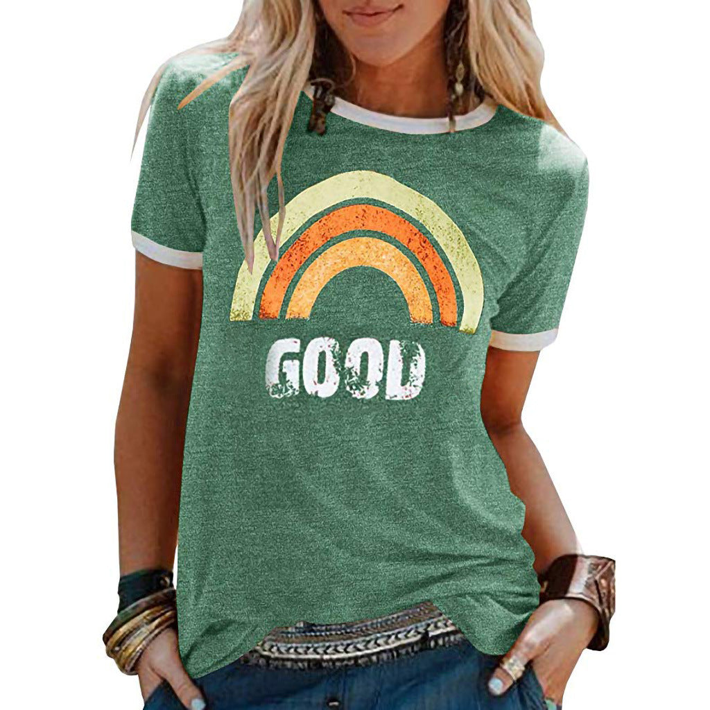 Vintage Women's Casual T-Shirt with Contrasting Edges and Stretch Fit for the Summer