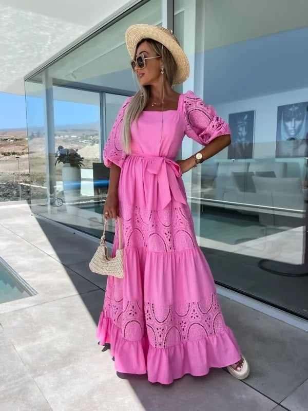 Victoria – Airy Women's Linen-look Summer Dress with Loose Fit and Tie at the Waist