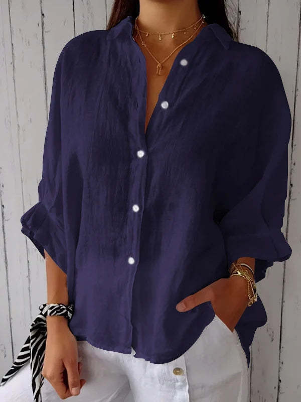 Falling ladies blouse with long sleeves – stylish button-down shirt and tunic top for every day