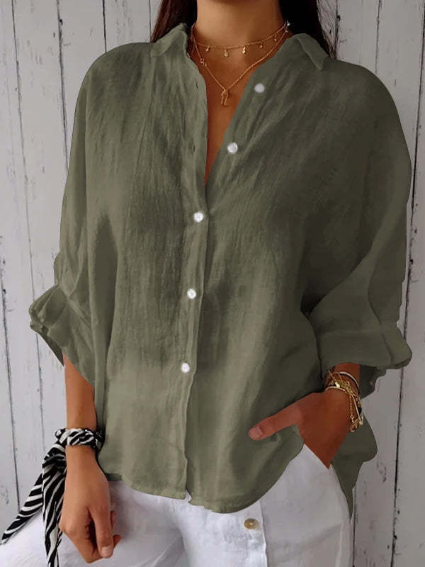 Falling ladies blouse with long sleeves – stylish button-down shirt and tunic top for every day