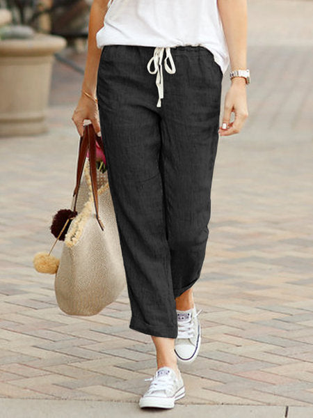 Kimberley – Drawstring elastic waist cotton and linen pants