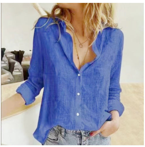 Women's shirt blouse with long sleeve – relaxed fit with button closure for work & weekend
