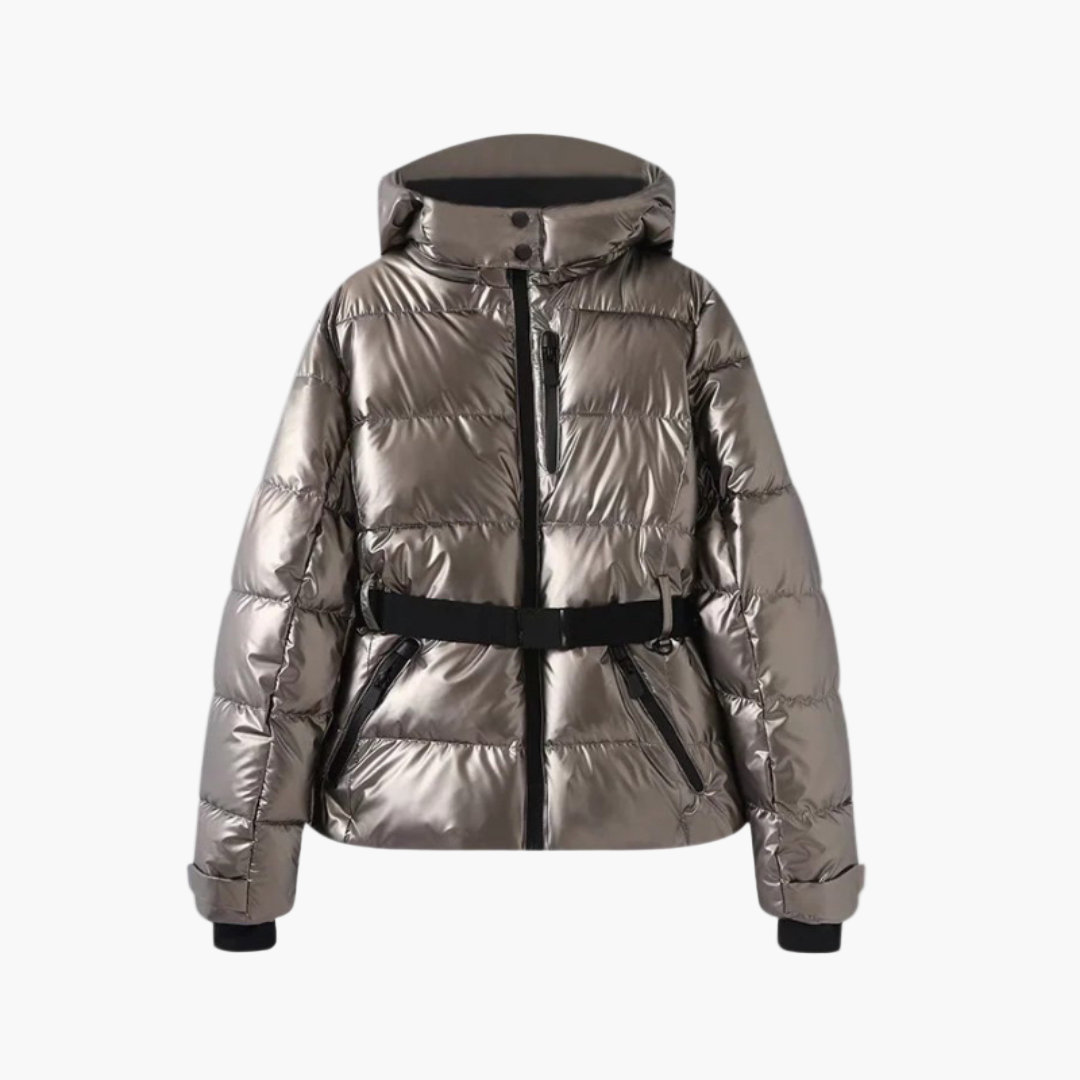 Women's Quilted Winter Coat with Belt and Hood – Stylish Water-Repellent Puffer Jacket for Cold Days