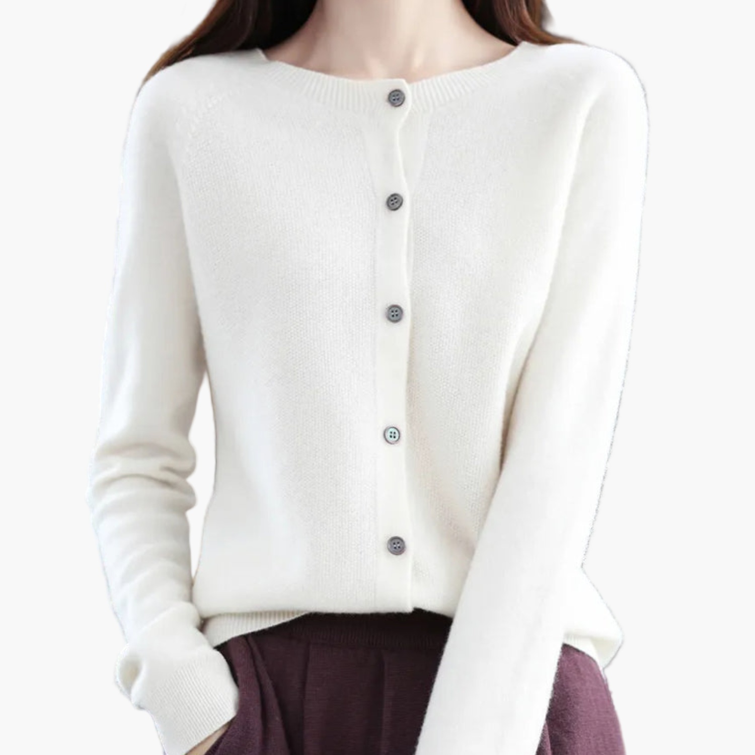 Women's Classic Knitted Cardigan with Round Neck – Stylish and Comfortable for Every Occasion