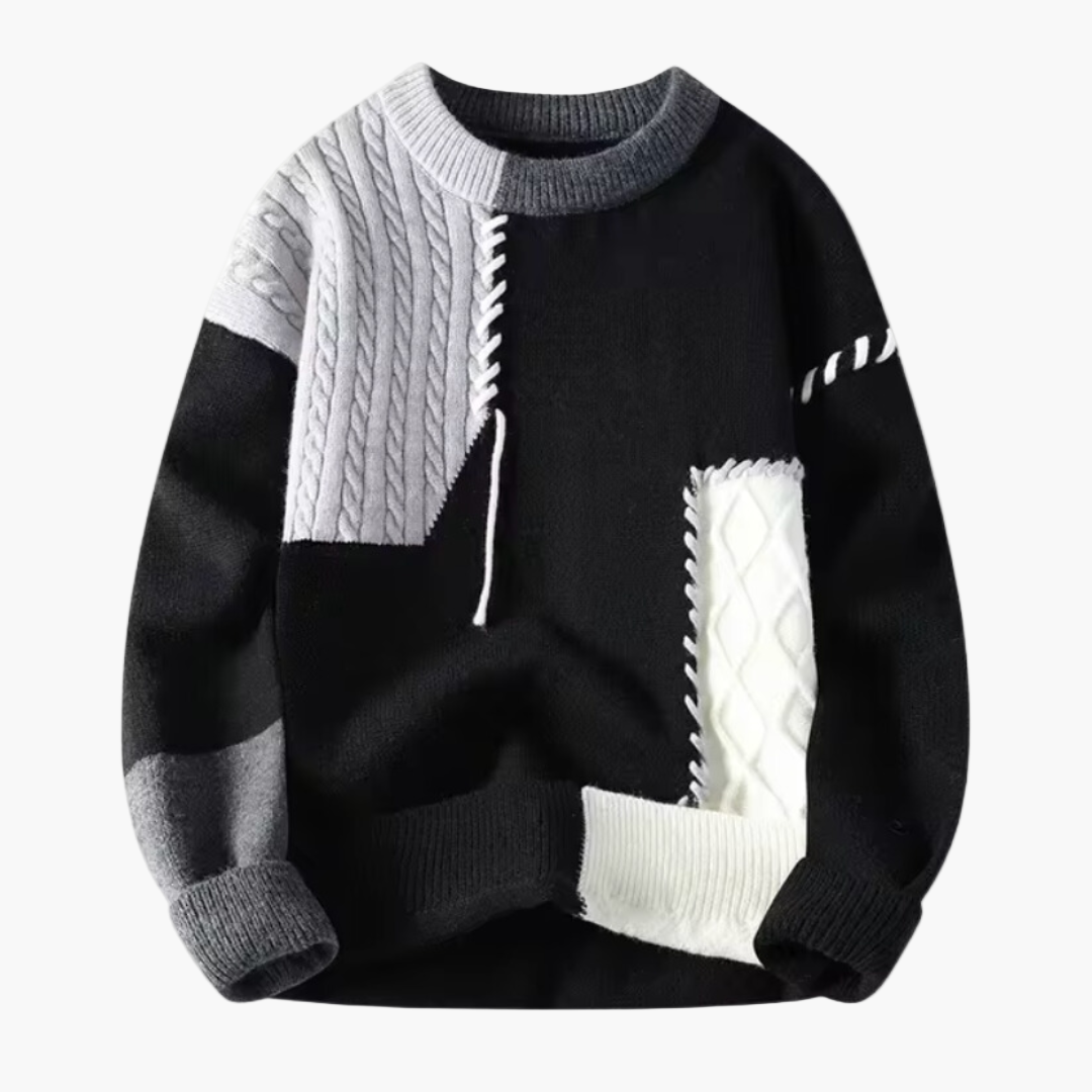 Men's Patchwork Knitted Sweater – Fashionable Comfortable Autumn/Winter Style
