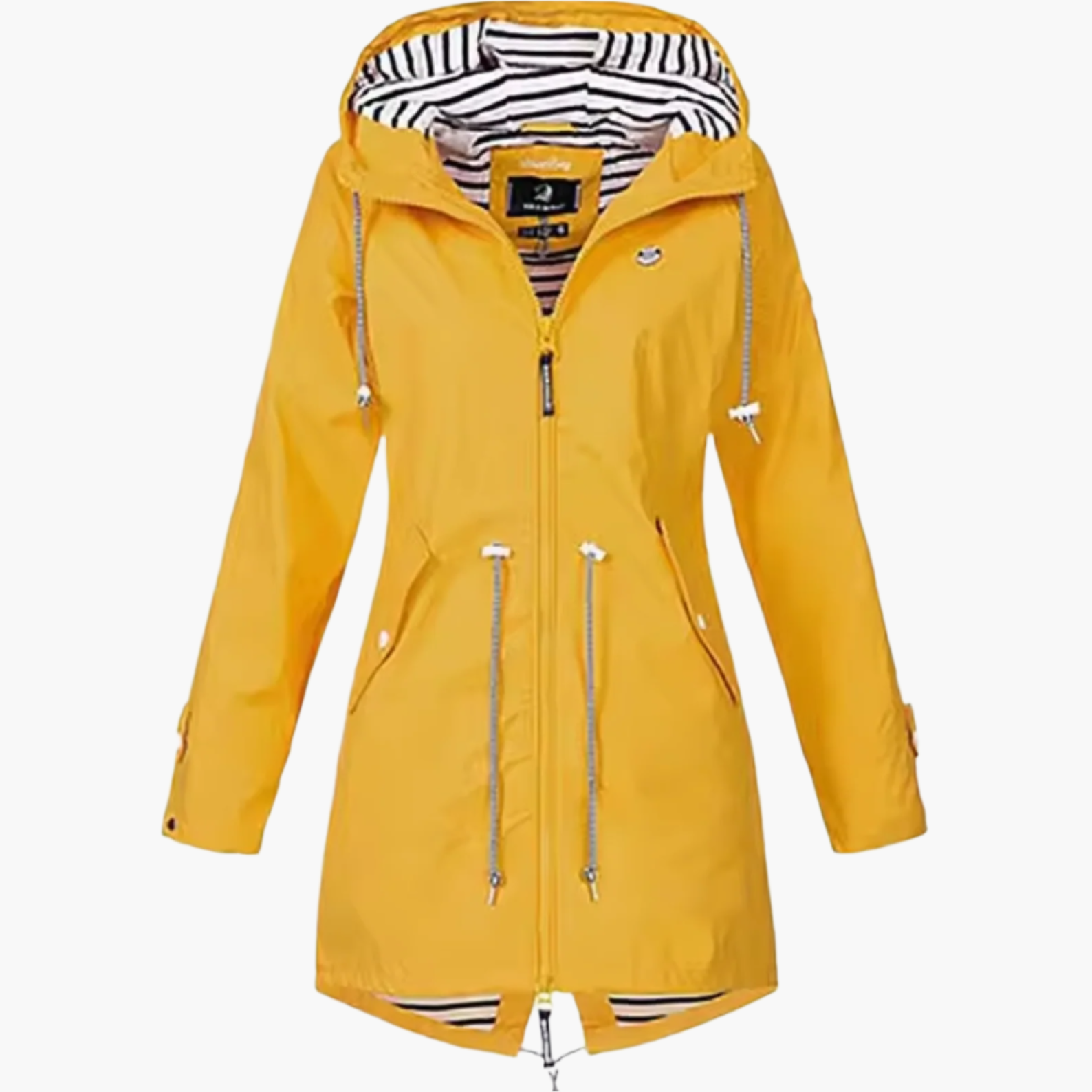 Women's rain parka with hood – tailored jacket with waist cord & two-way zipper