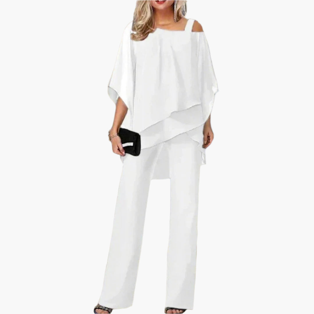 Ladies Chic Set with Off-Shoulder Top and Elegant Pants – Perfect for Festive Occasions