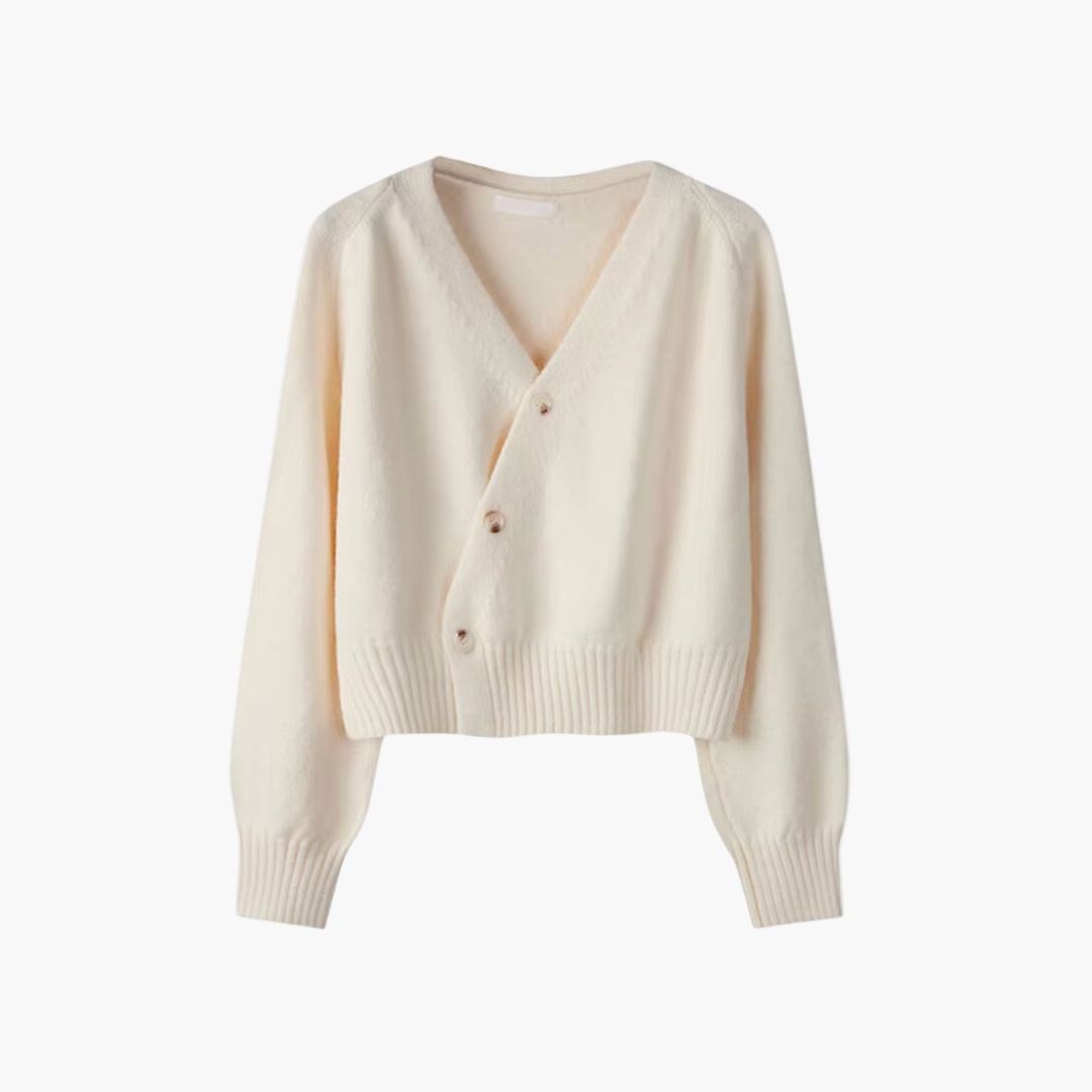 Women's V-neck Cardigan with Slanted Buttons – Modern Comfort & Stylish Design