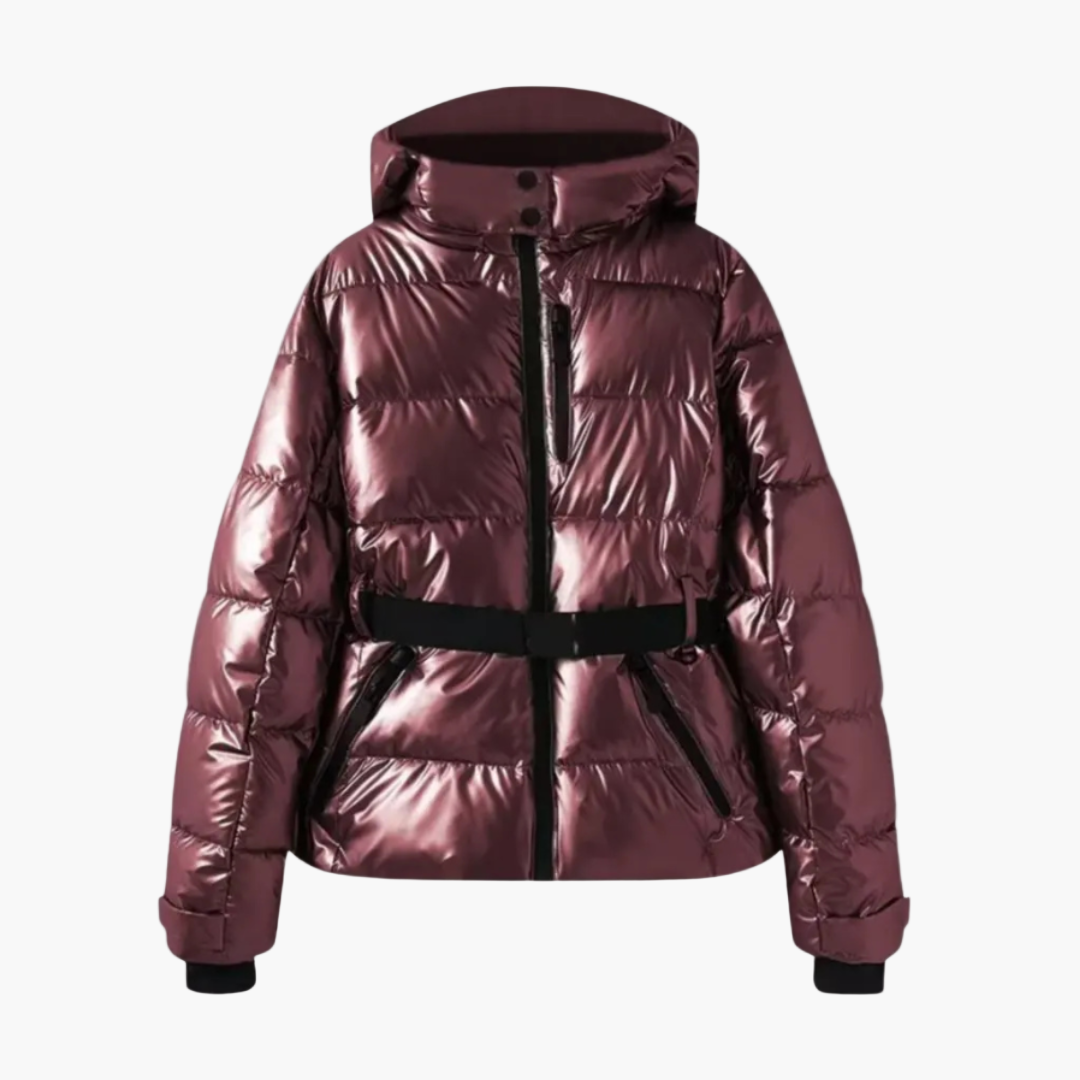Women's Quilted Winter Coat with Belt and Hood – Stylish Water-Repellent Puffer Jacket for Cold Days