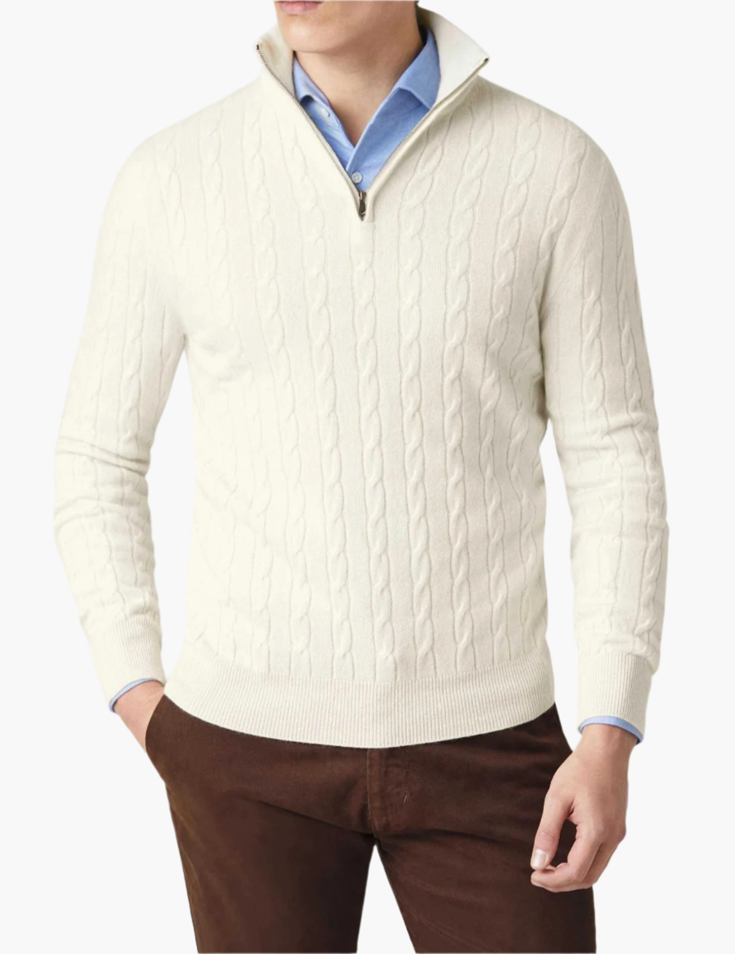 Men's Cable Knit Sweater with Zipper – Classic Style and Modern Comfort