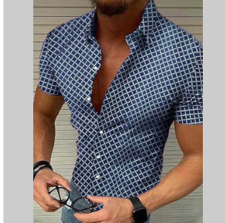 Men's Slim Fit Shirt with Short Sleeves – Casual Geometric Design