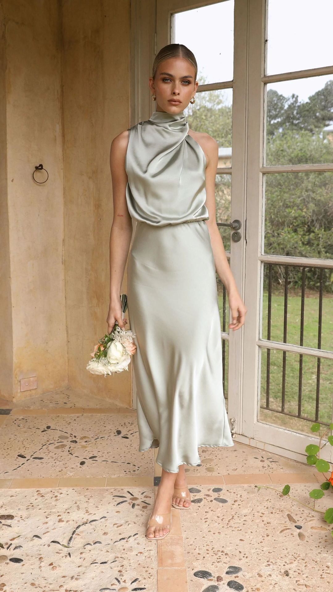 Ladies Elegant Evening Dress with Asymmetric Neckline